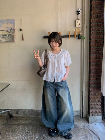 Henville Washing Denim Balloon Wide Pants